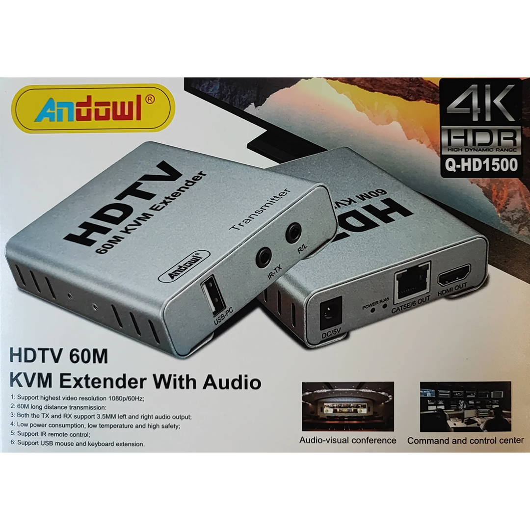 HDTV 4K 60m KVM Extender με ήχο Andowl Q-HD1500