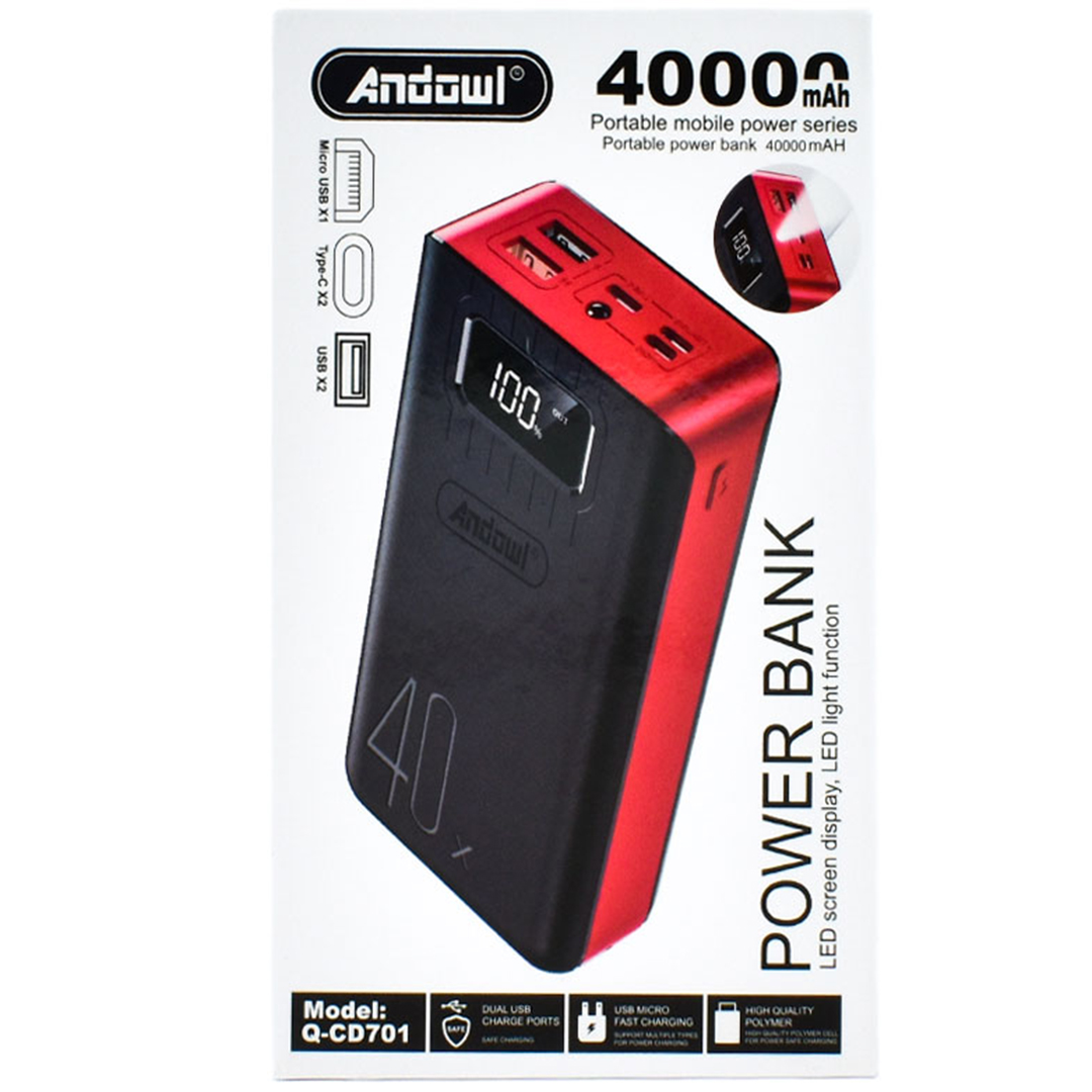 Power bank 40000mAh με 2 θύρες USB-A και 2 θύρες USB-C Andowl Q-CD701 σε μαύρο χρώμα