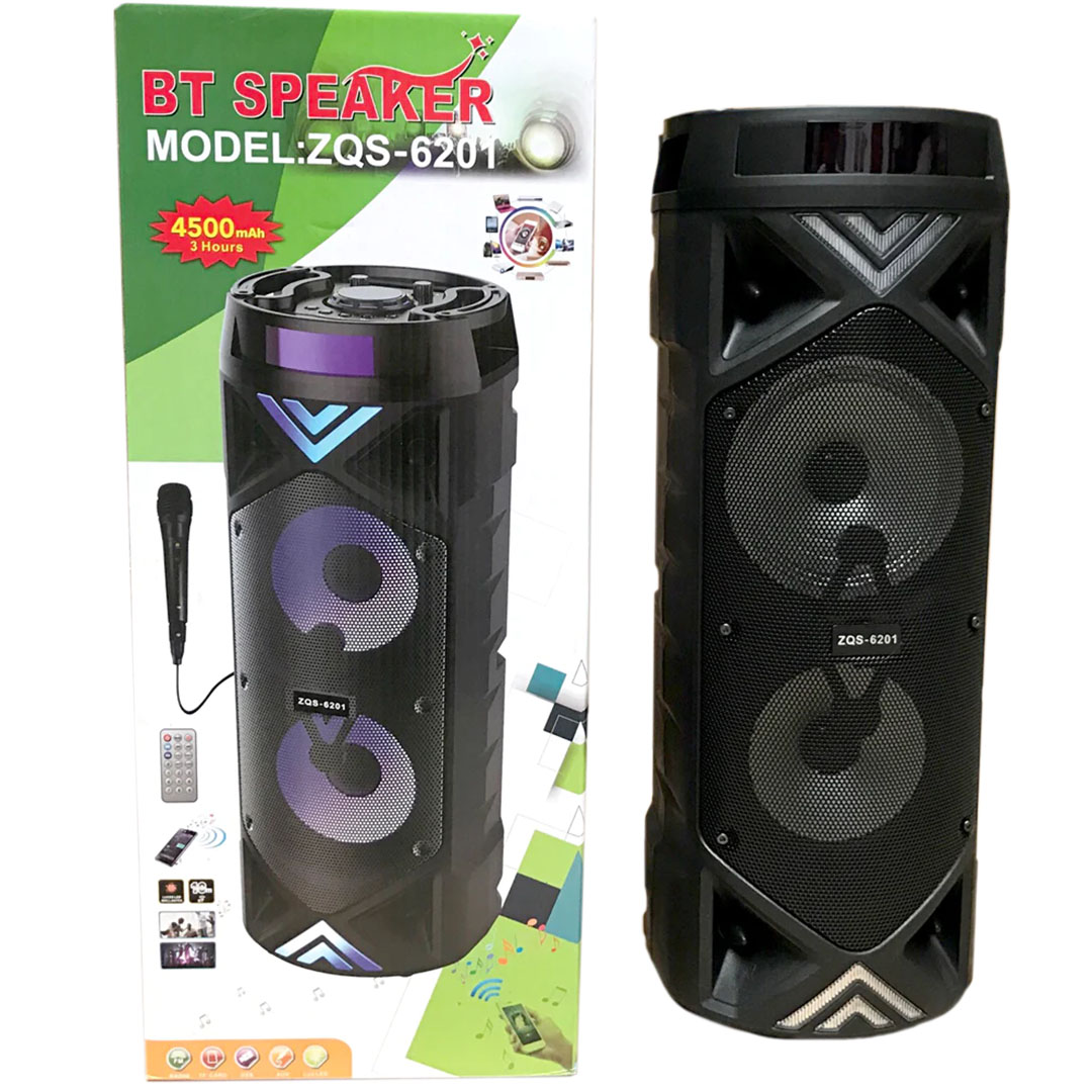 Φορητό Bluetooth ηχείο karaoke με ενσύρματo μικρόφωνo, φωτισμό και τηλεχειριστήριο BT Speaker ZQS-6201 μαύρο