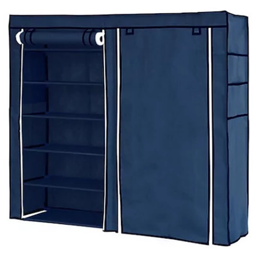 Διπλή φορητή υφασμάτινη ντουλάπα-παπουτσοθήκη T2712 με 12 ράφια 118x30x120cm σε μπλε χρώμα