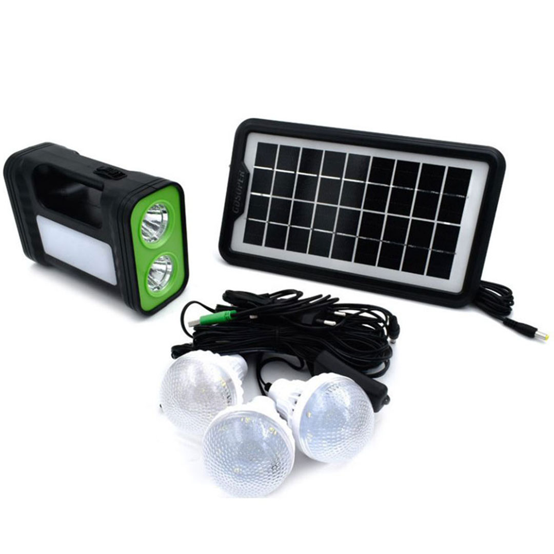 Ηλιακό σύστημα φωτισμού με 3 λάμπες - φακό και φορτιστής κινητών GDSUPER GD-17