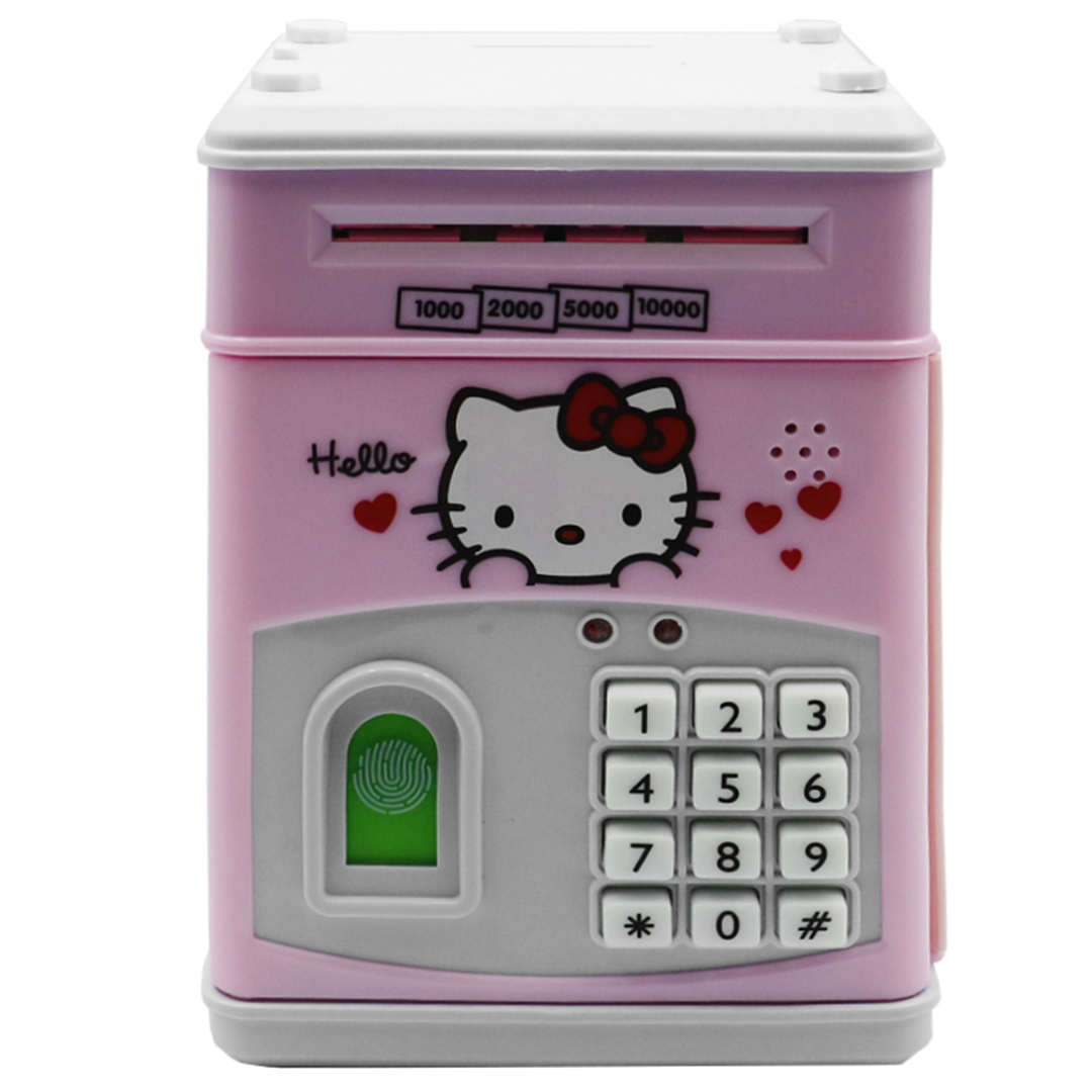 Ηλεκτρικός παιδικός κουμπαράς 13x13x19cm με κωδικό ασφαλείας και δακτυλικό αποτύπωμα Hello Kitty ροζ
