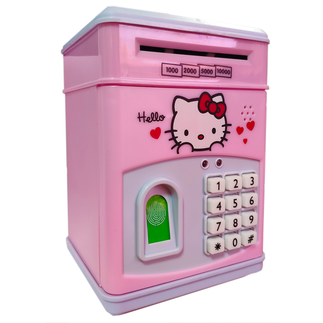 Ηλεκτρικός παιδικός κουμπαράς 13x13x19cm με κωδικό ασφαλείας και δακτυλικό αποτύπωμα Hello Kitty ροζ