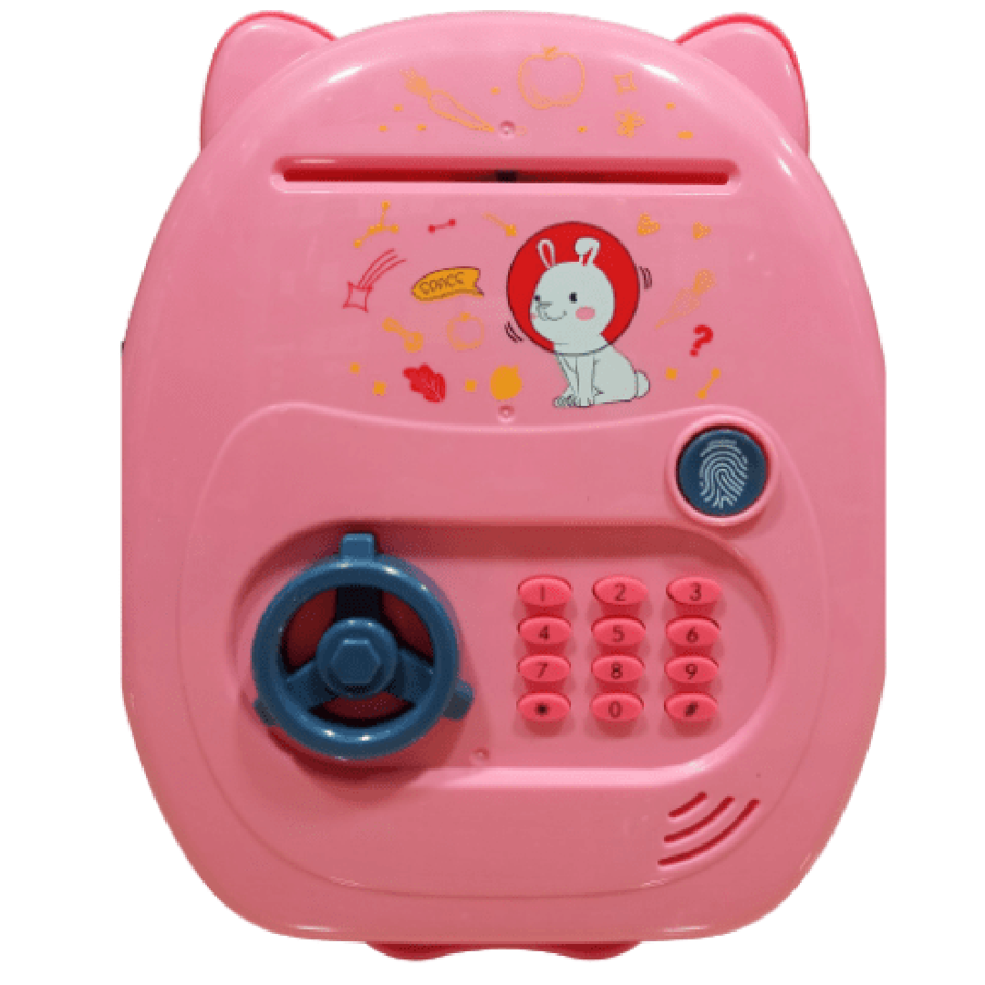 Πλαστικός ηλεκτρονικός κουμπαράς βαλιτσάκι με κωδικό ασφαλείας και κουμπί 20 x 16 x 10 cm Discute DSM-6657 σε ροζ χρώμα