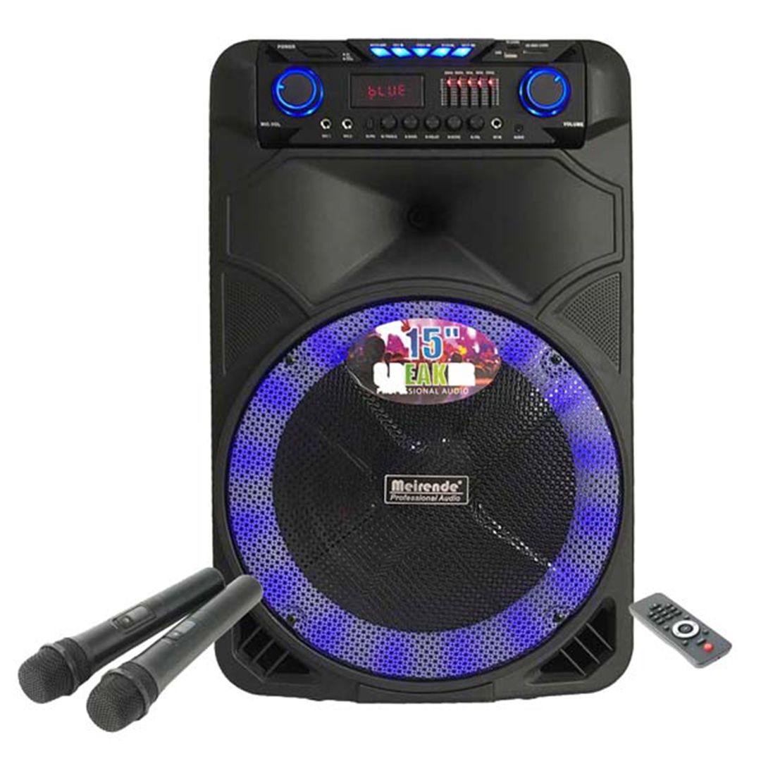 Επαγγελματικό ασύρματο Bluetooth ηχείο 15inch FM, μικρόφωνο, TWS με φωτισμό Disco LED Meirende MR-108 μαύρο