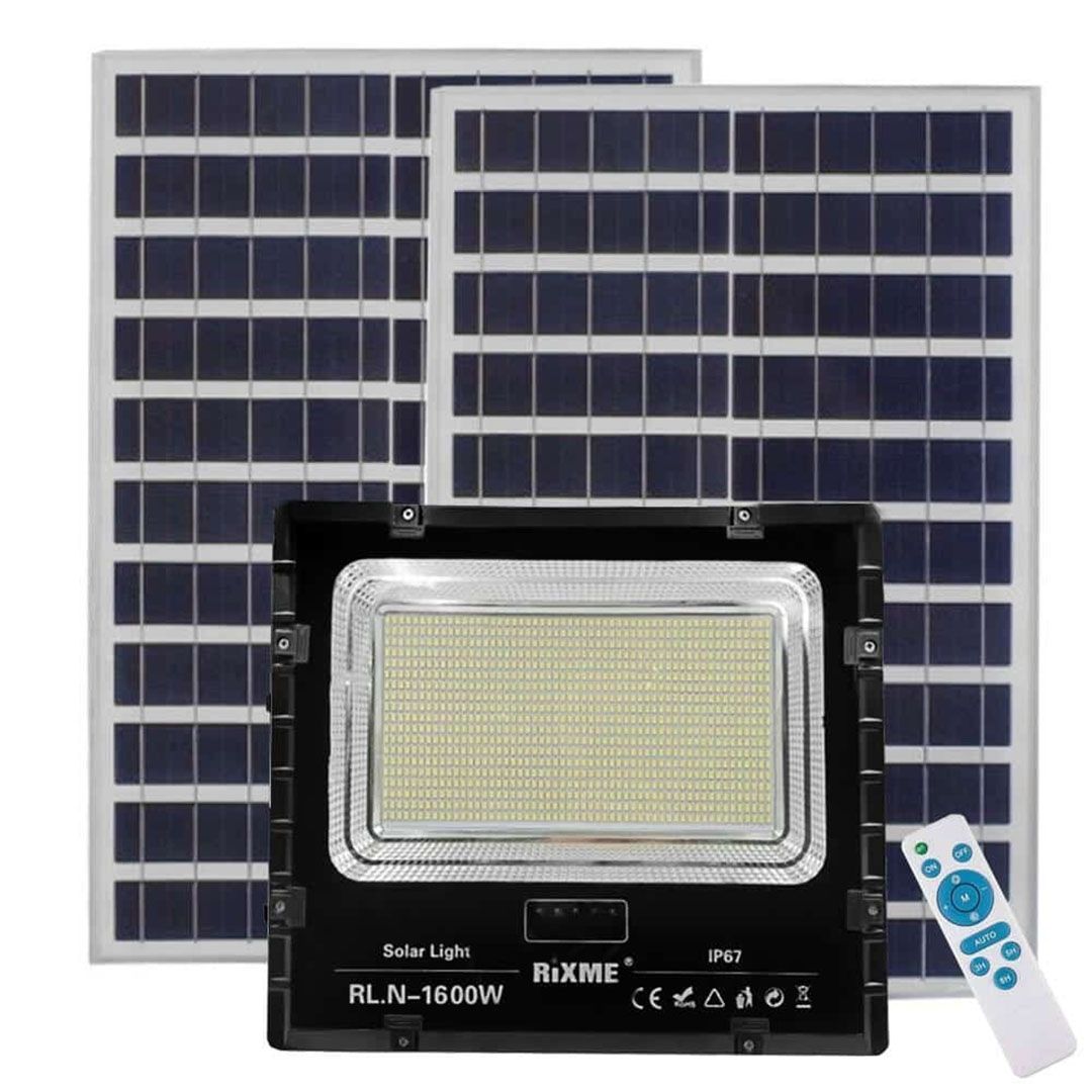 Στεγανός ηλιακός προβολέας Led IP67 ισχύος 1600W με 2 ηλιακά πάνελ και τηλεχειριστήριο RL.X-1600W μαύρο