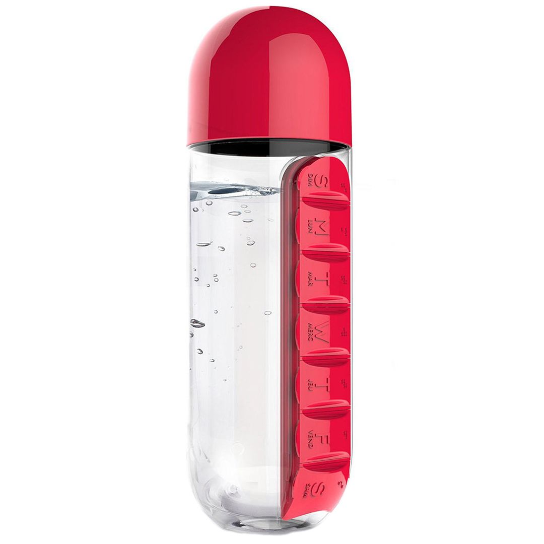 Παγούρι νερού 600ml με ενσωματωμένη θήκη για χάπια TMV-0036 κόκκινο