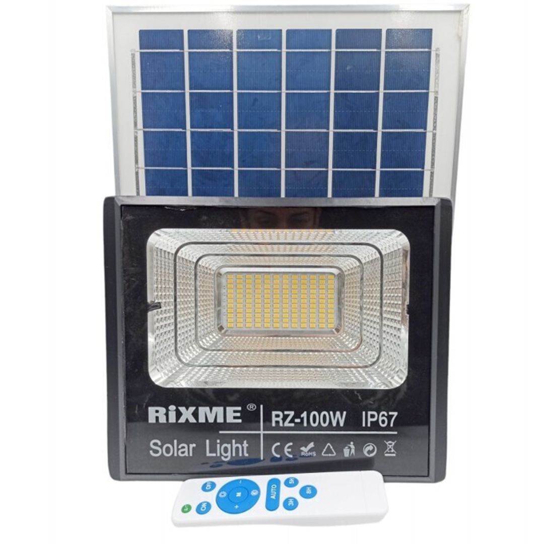 Στεγανός ηλιακός προβολέας IP67 ισχύος 100W με αισθητήρα κίνησης και τηλεχειριστήρι RZ-100W