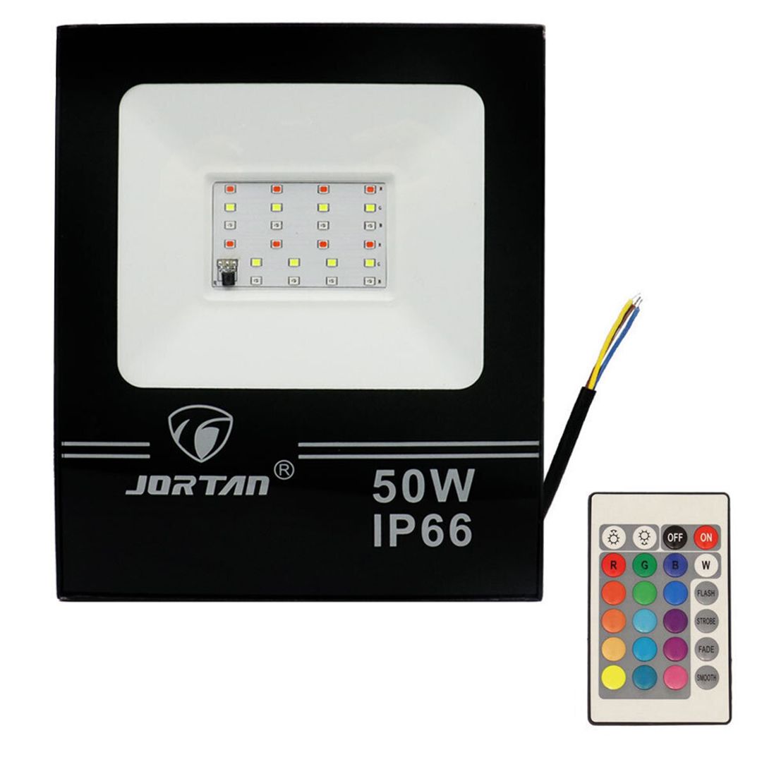 Jortan Στεγανός Προβολέας IP66 Ισχύος 50W με Τηλεχειριστήριο RGB σε Μαύρο χρώμα JORTAN TP50WRGB