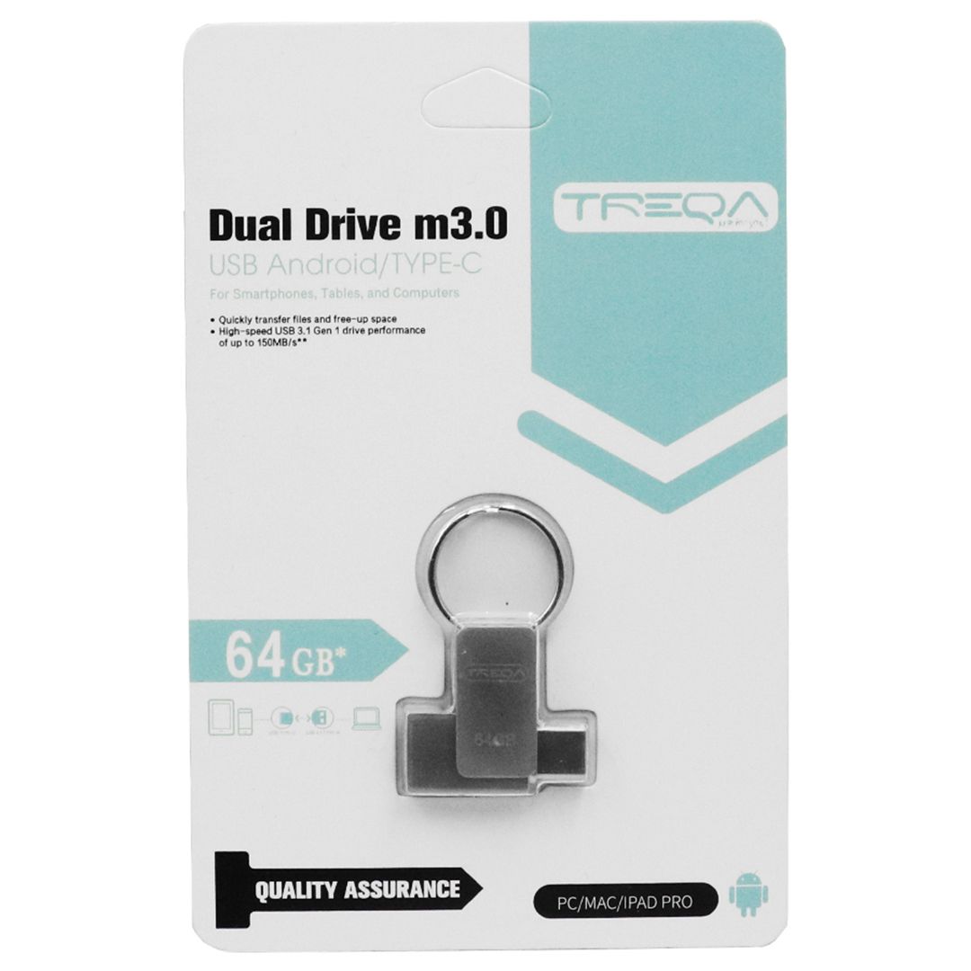 Treqa UP-02 64GB USB 3.0 Stick με σύνδεση USB-A & USB-C Ασημί