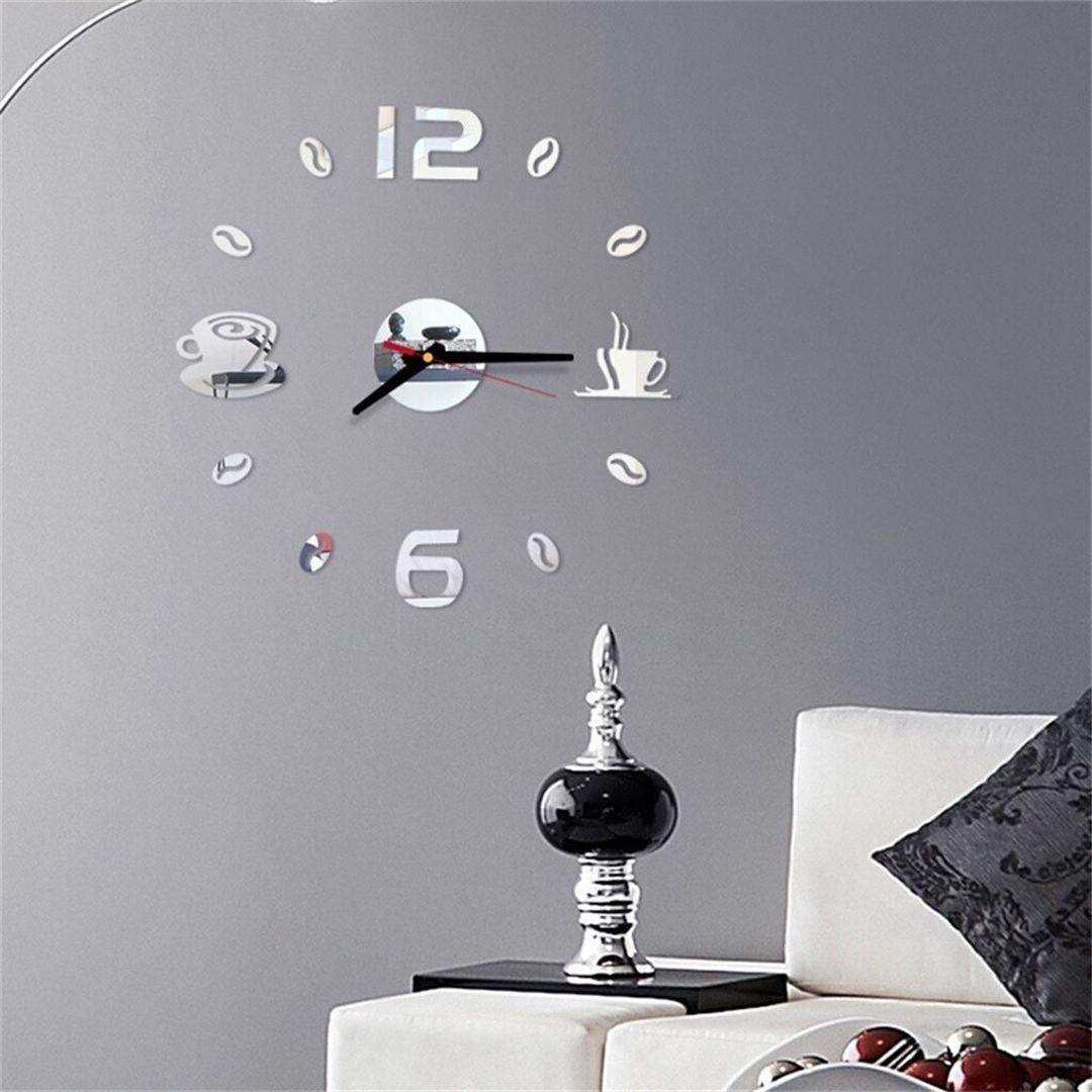 Ρολόι Τοίχου Αυτοκόλλητο 3D DIY 40-50cm Coffee Ασημί