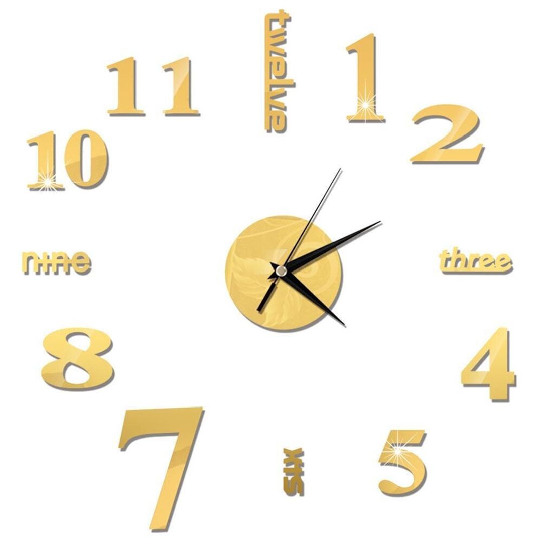 Ρολόι Τοίχου Αυτοκόλλητο ZH015 Με Αριθμούς Και Γράμματα Πλαστικό Χρυσό 33cm