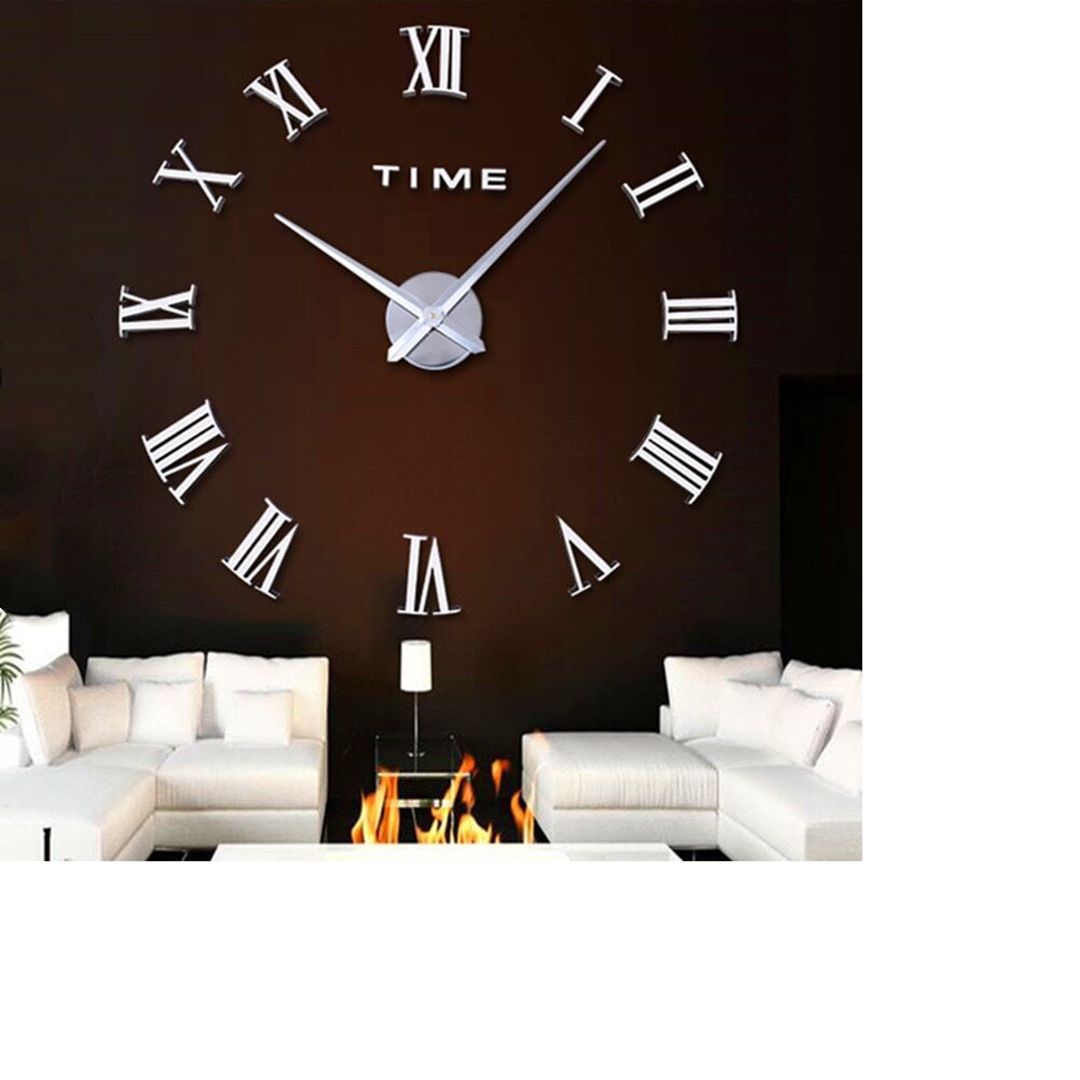 Ρολόι Τοίχου Αυτοκόλλητο 3D DIY 40-50cm ZH01920 Ασημί