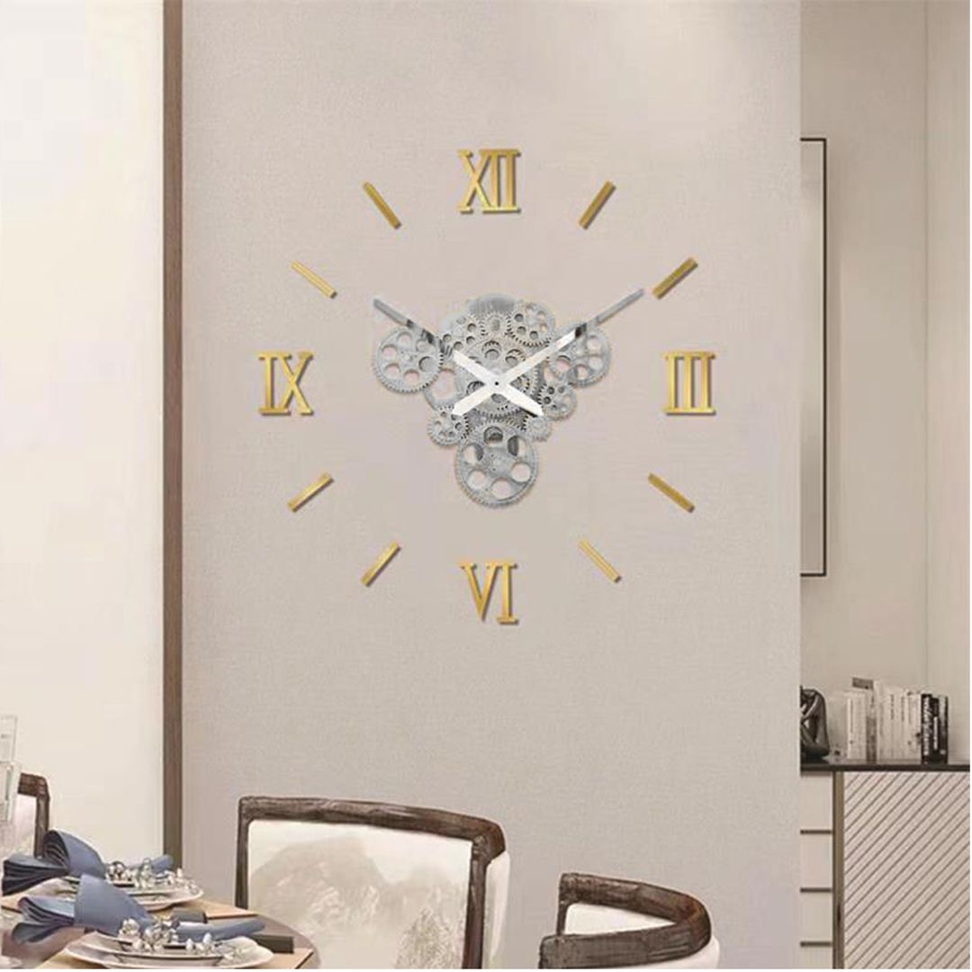 Ρολόι Τοίχου Αυτοκόλλητο 3D DIY 60-120cm ZH1743 Γκρι - Χρυσό