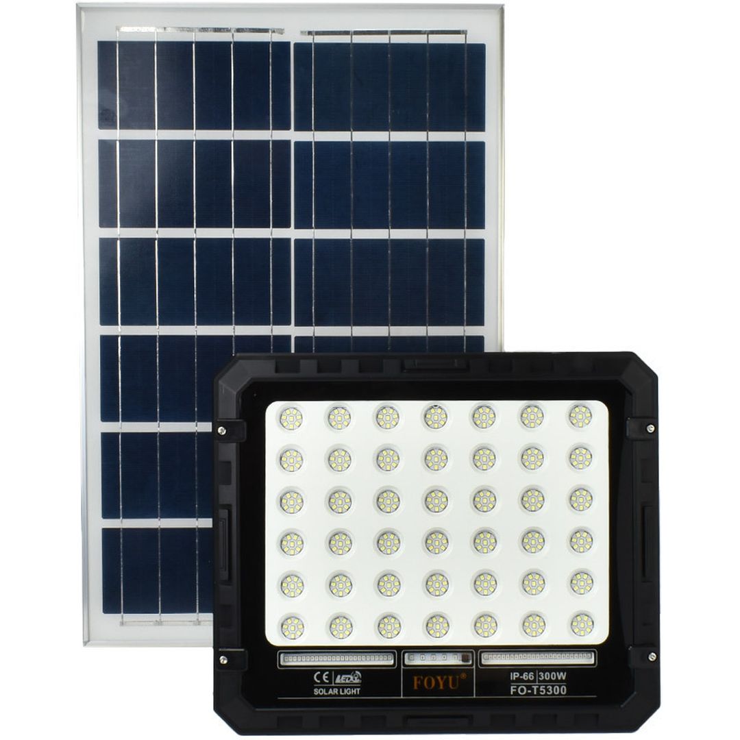 Στεγανός Ηλιακός Προβολέας IP66 Ισχύος 300W με Τηλεχειριστήριο και Ψυχρό Λευκό Φως σε Μαύρο χρώμα FO-T5300