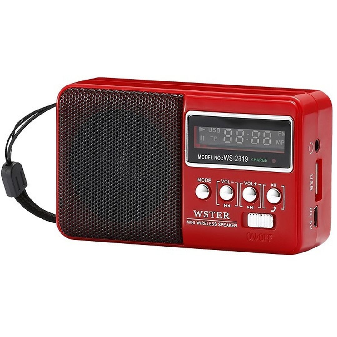 WSTER WS-2319 Φορητό Ραδιόφωνο Επαναφορτιζόμενο με Bluetooth και USB Κόκκινο