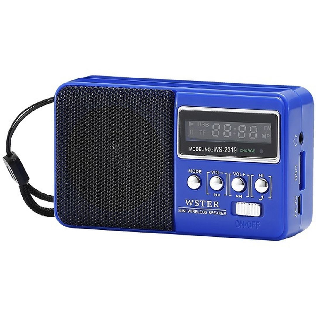 WSTER WS-2319 Φορητό Ραδιόφωνο Επαναφορτιζόμενο με Bluetooth και USB Μπλε