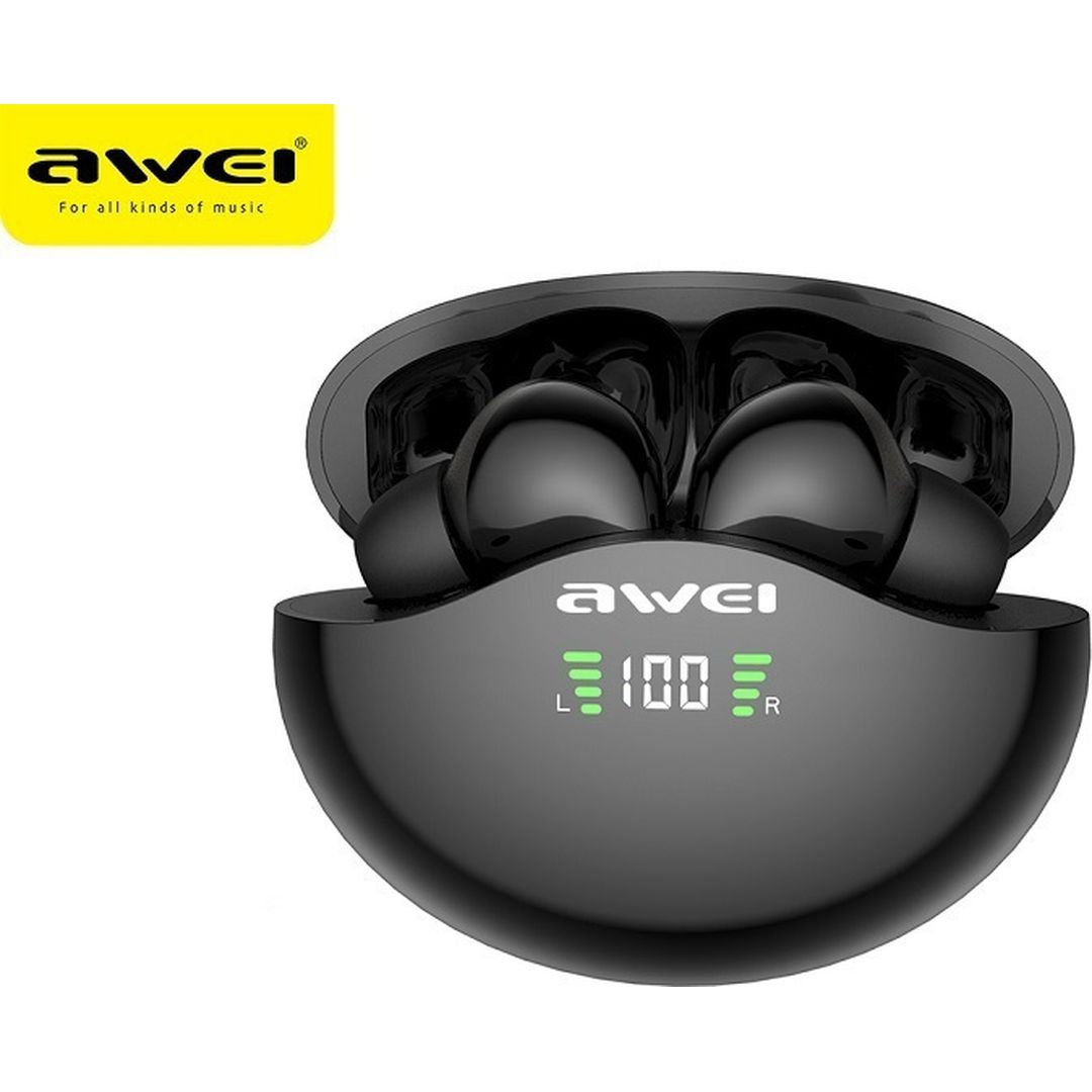 Awei T12P In-ear Bluetooth Handsfree Ακουστικά με Αντοχή στον Ιδρώτα και Θήκη Φόρτισης Μαύρα
