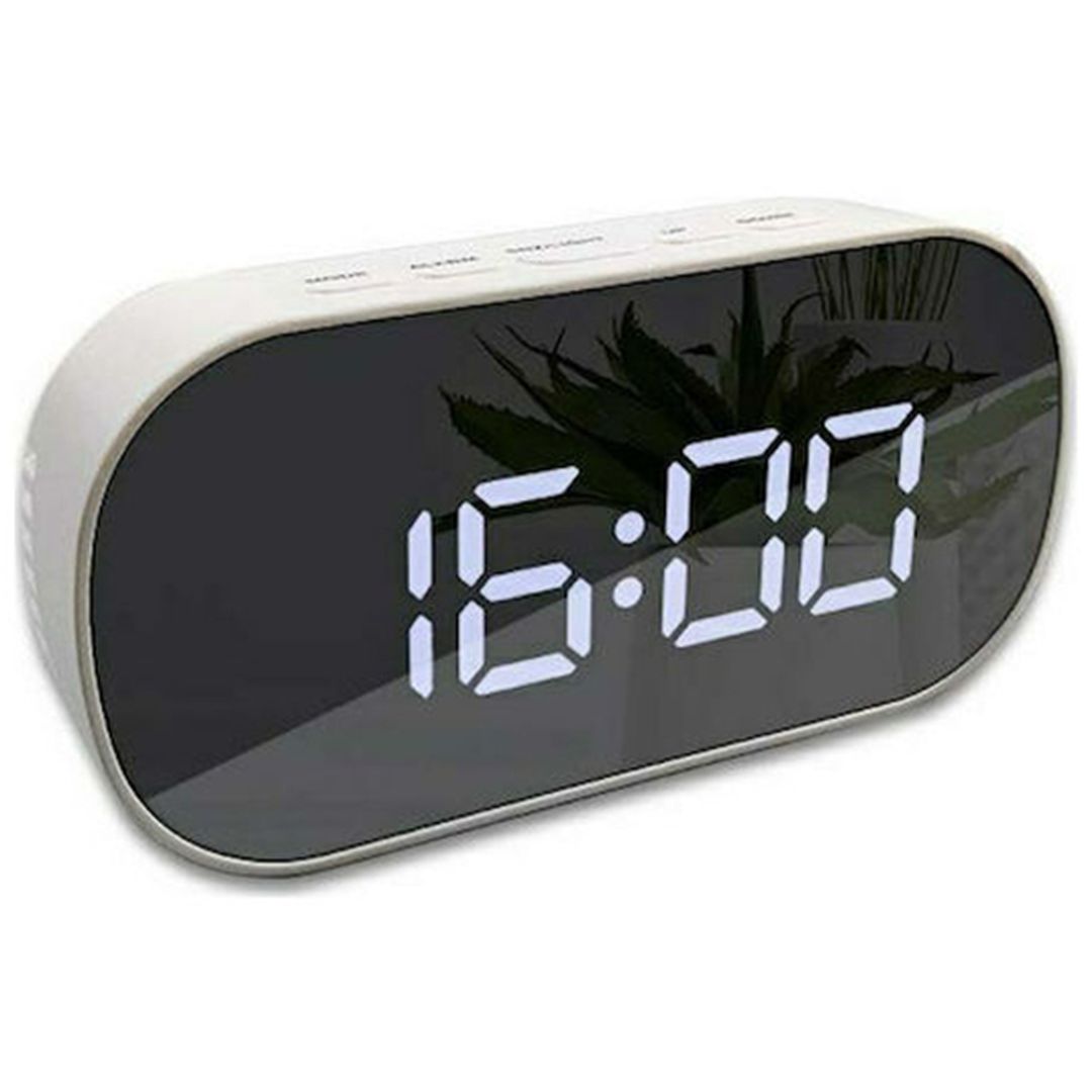 Ψηφιακό Επιτραπέζιο LED Ρολόι-Ξυπνητήρι Καθρέπτης DT-6506 Λευκό-Λευκό