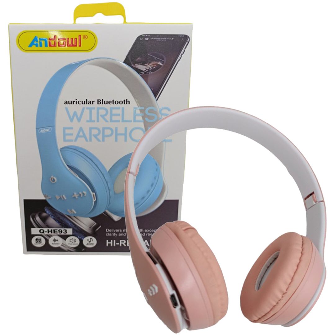 Andowl Q-HE93 Ασύρματα Bluetooth On Ear Ακουστικά Λευκά / Ροζ