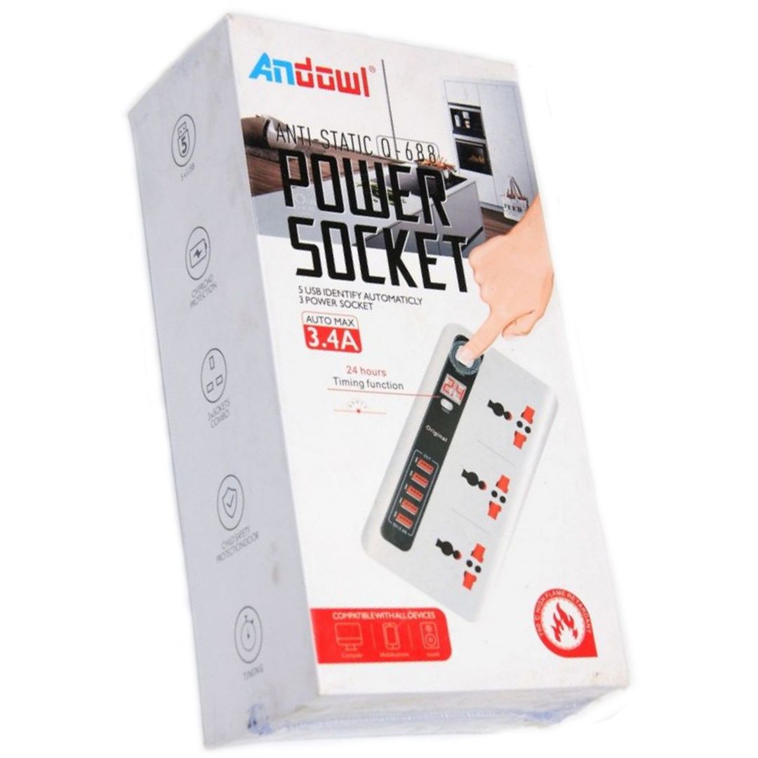 Andowl Πολύπριζο 3 Θέσεων με 5 USB Λευκό LI-Q-688