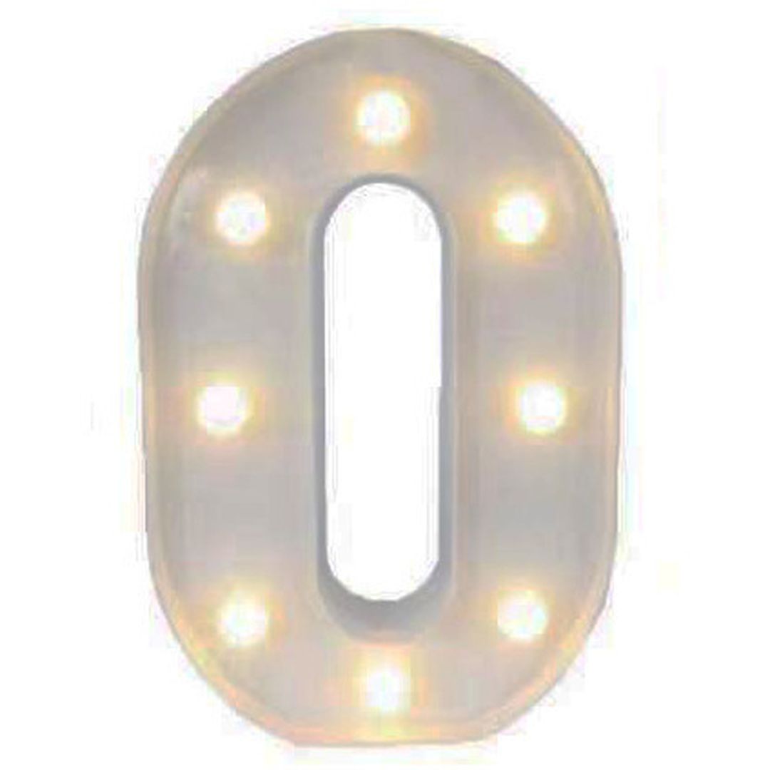 Διακοσμητικό Φωτιστικό LED Μπαταρίας Αριθμός 0 σε Λευκό Χρώμα ME095-0