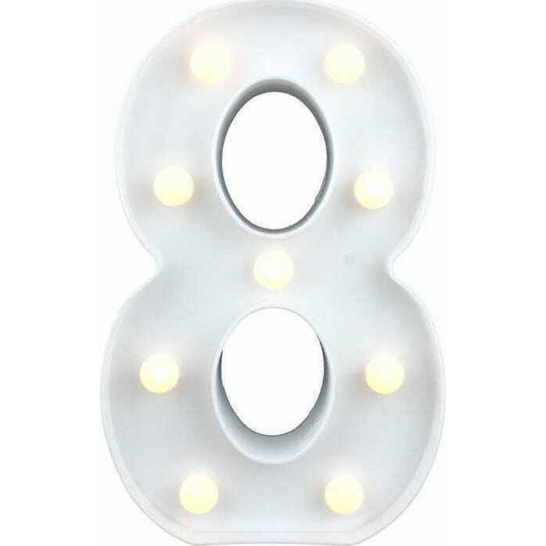 Διακοσμητικό Φωτιστικό LED Μπαταρίας Αριθμός 8 σε Λευκό Χρώμα ME095-8