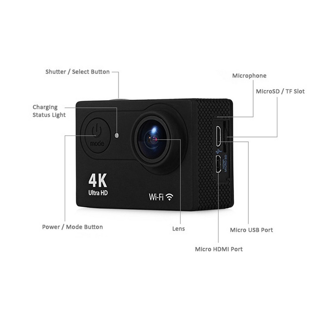 Αδιάβροχη Action camera Ultra HD 4K WiFi μαύρη