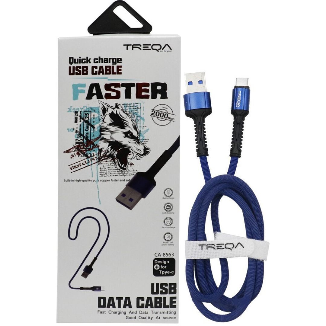 Treqa CA-8563 Braided USB 2.0 Cable USB-C male - USB-A male Μπλε 2m