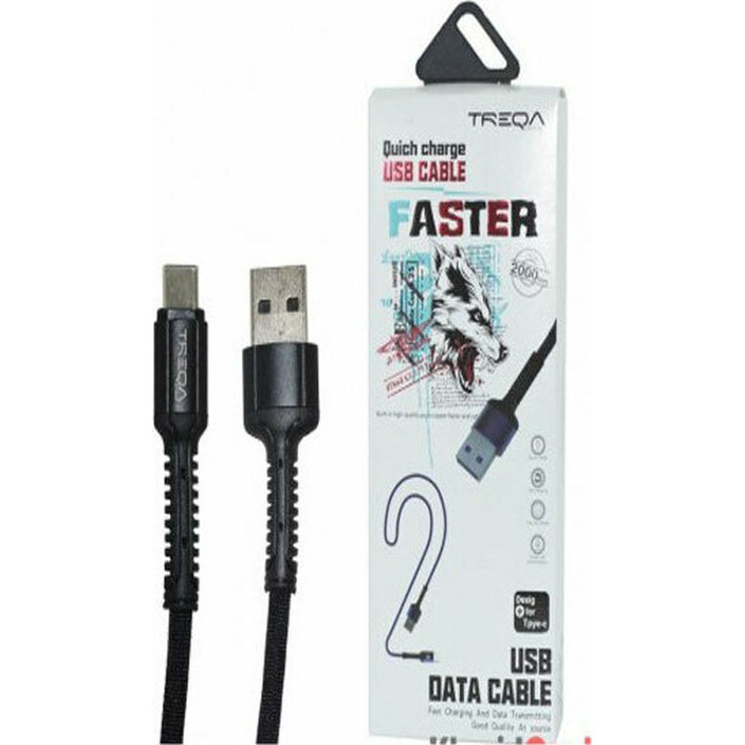 Treqa USB 2.0 Cable USB-C male - USB-A male Μαύρο 1m (CA-8553)