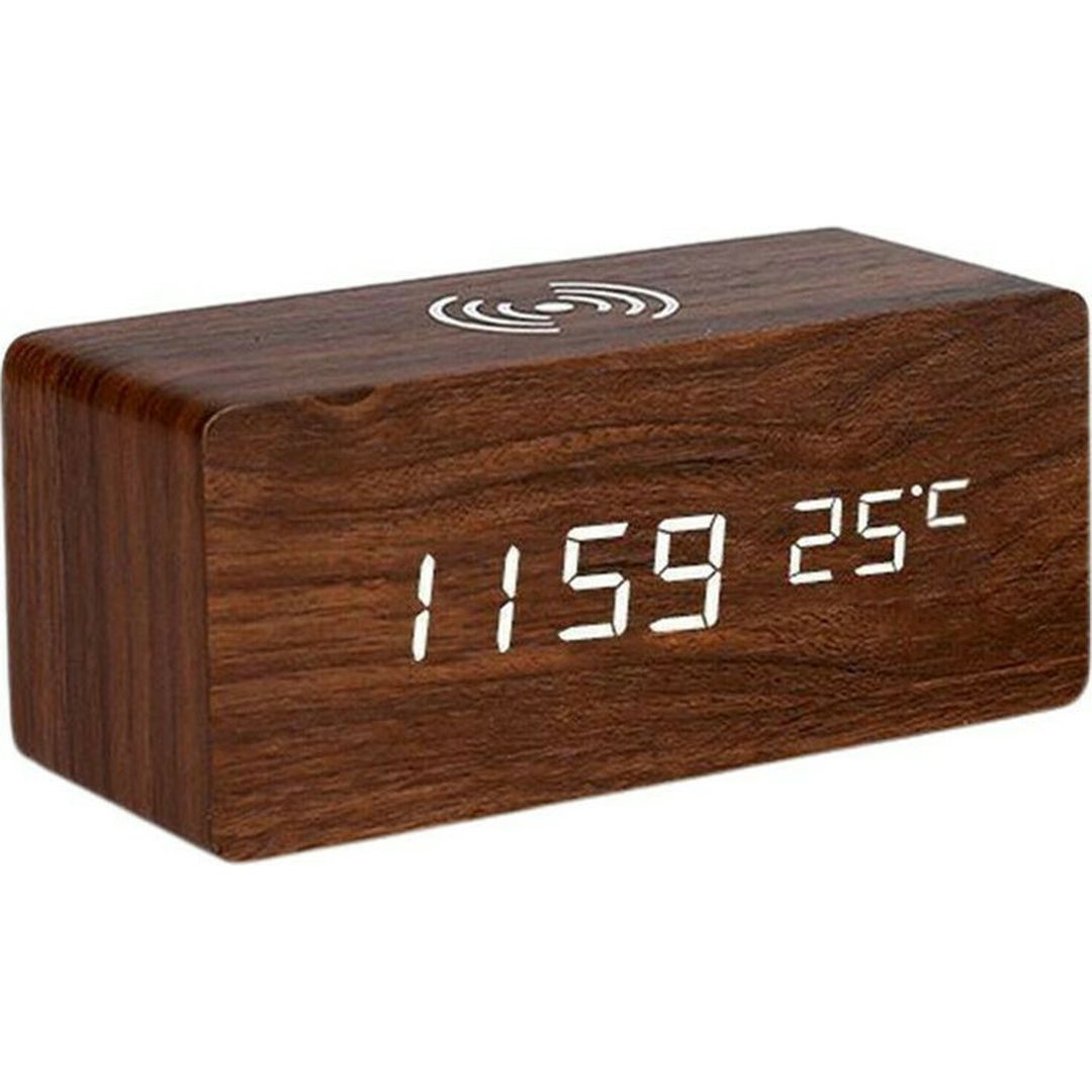 Ψηφιακό Ρολόι Επιτραπέζιο με Ξυπνητήρι Καφέ