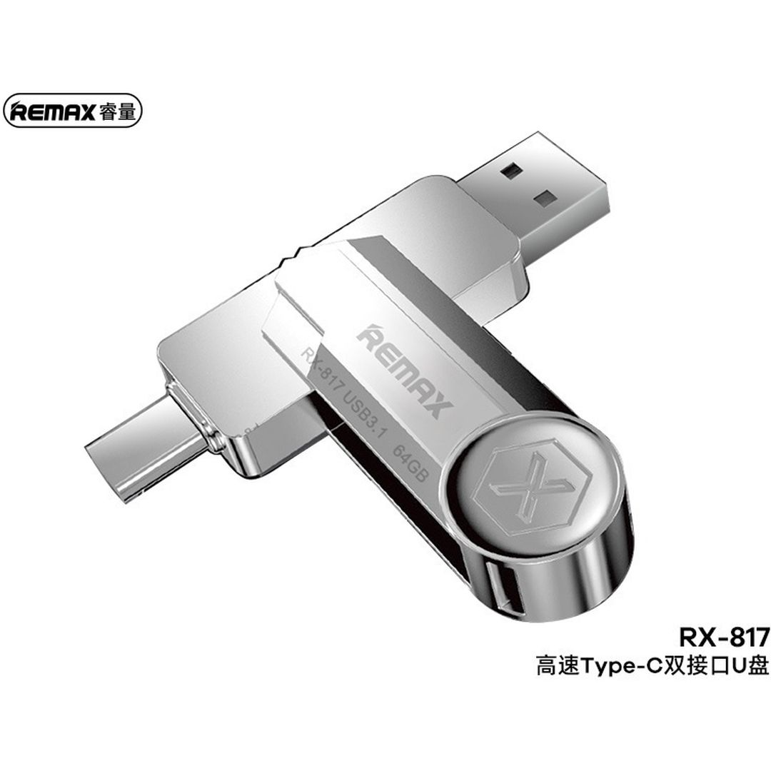 Remax RX-817 U Disk 64GB USB 3.1 Stick με σύνδεση USB-A & USB-C Ασημί