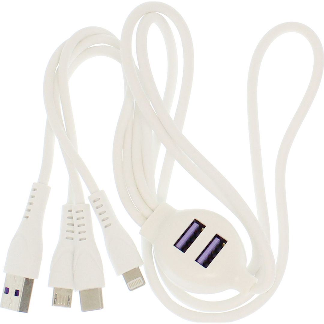 Andowl Regular USB to Lightning / Type-C / micro USB Cable Λευκό 1.10m