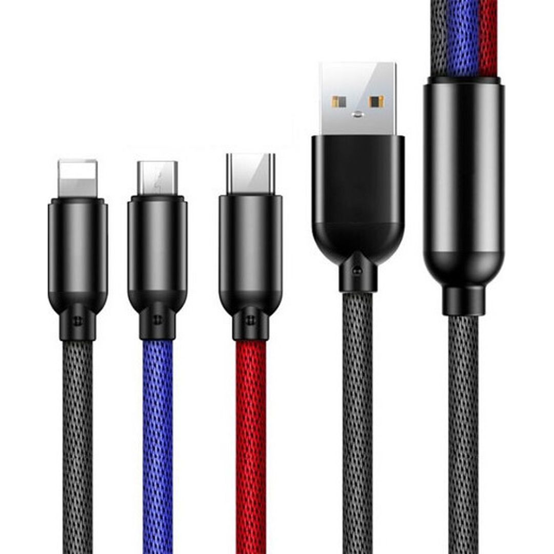 Technovo Braided USB to Lightning / Type-C / micro USB Cable Μαύρο 1.2m (TN-D010)