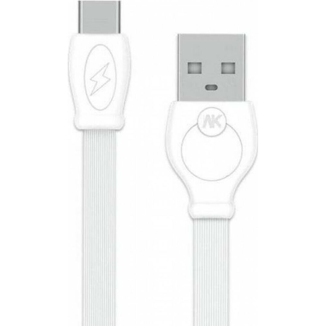 WK Flat USB 2.0 Cable USB-C male - USB-A male Λευκό 1m (WDC-023)