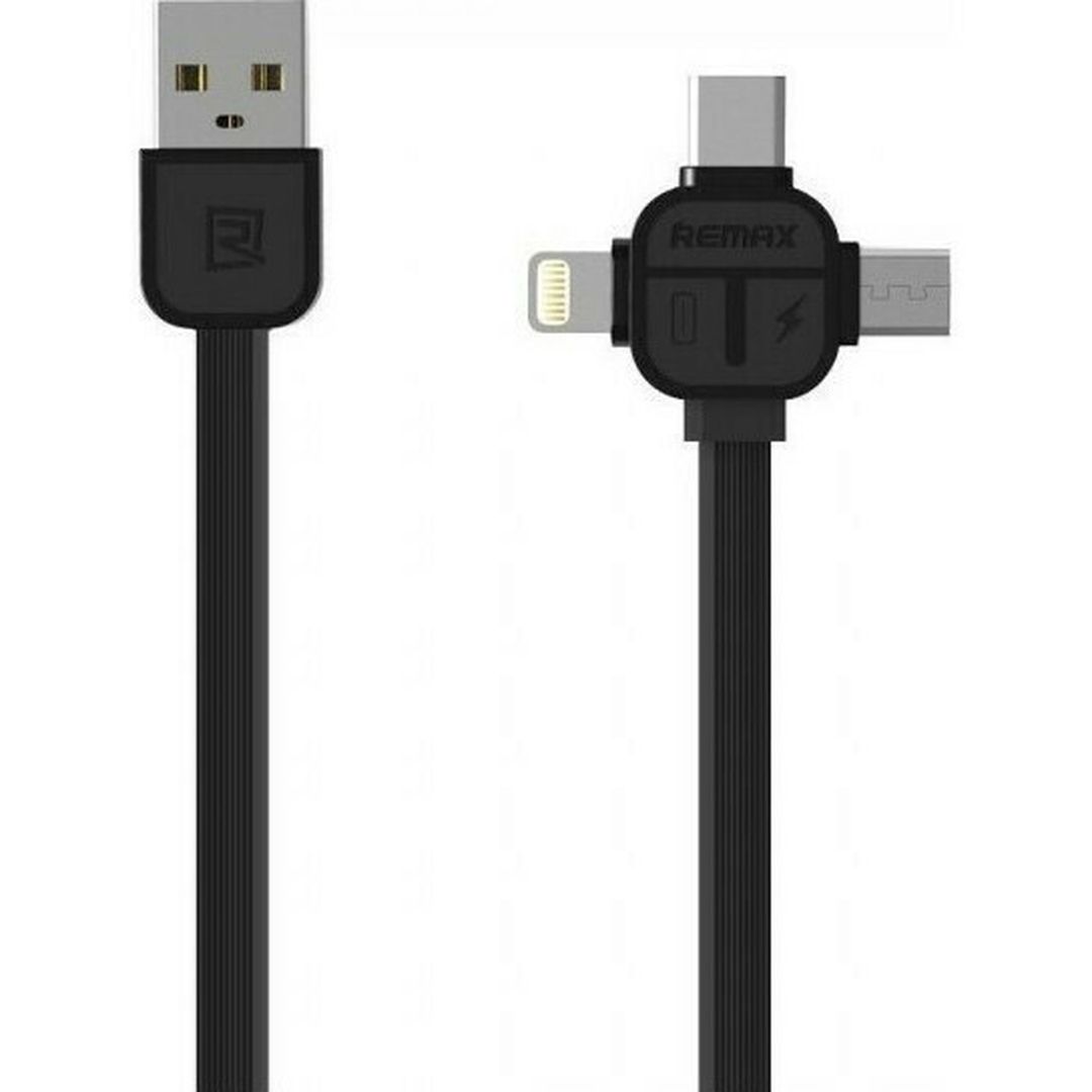 Remax Lesu RC-066th Flat USB to Lightning / Type-C / micro USB Cable 2.1A Μαύρο 1m