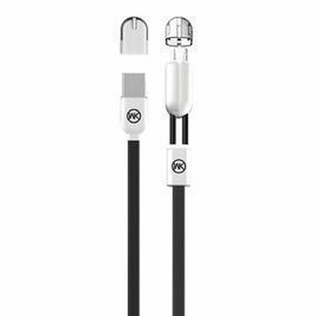 WK Twins Series WDC-001 Flat USB to Lightning / micro USB Cable Μαύρο 1m