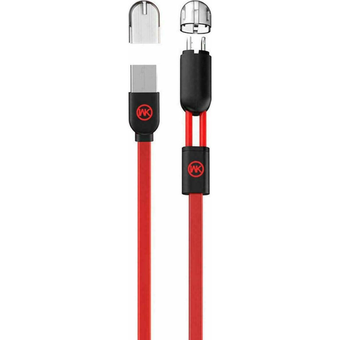 WK Twins Series WDC-001 Flat USB to Lightning / micro USB Cable Κόκκινο 1m