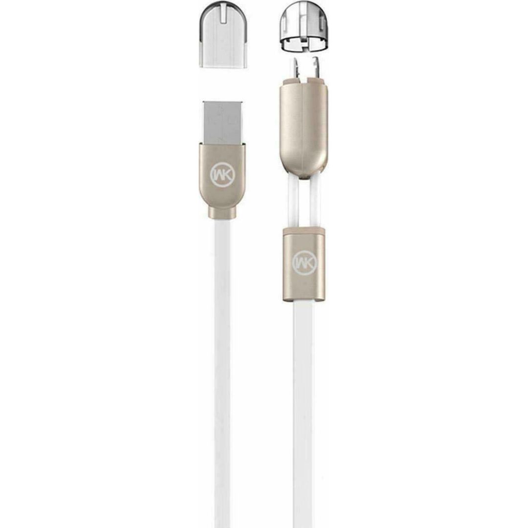 WK Twins Series WDC-001 Flat USB to micro USB / Lightning Cable Λευκό 1m