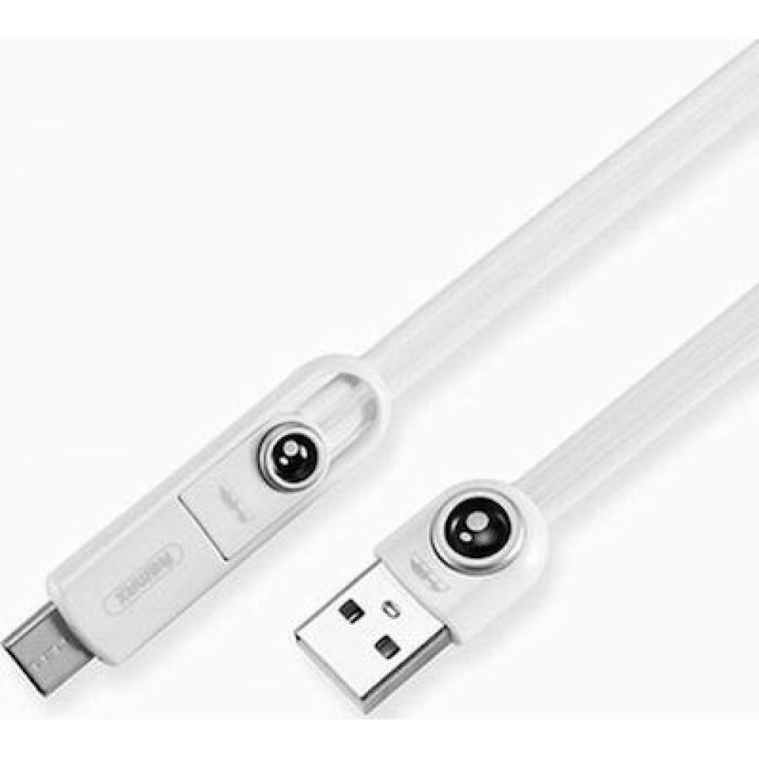 Remax Cutie RC-073th Flat USB to Lightning / Type-C Cable 2.1A Λευκό 1m