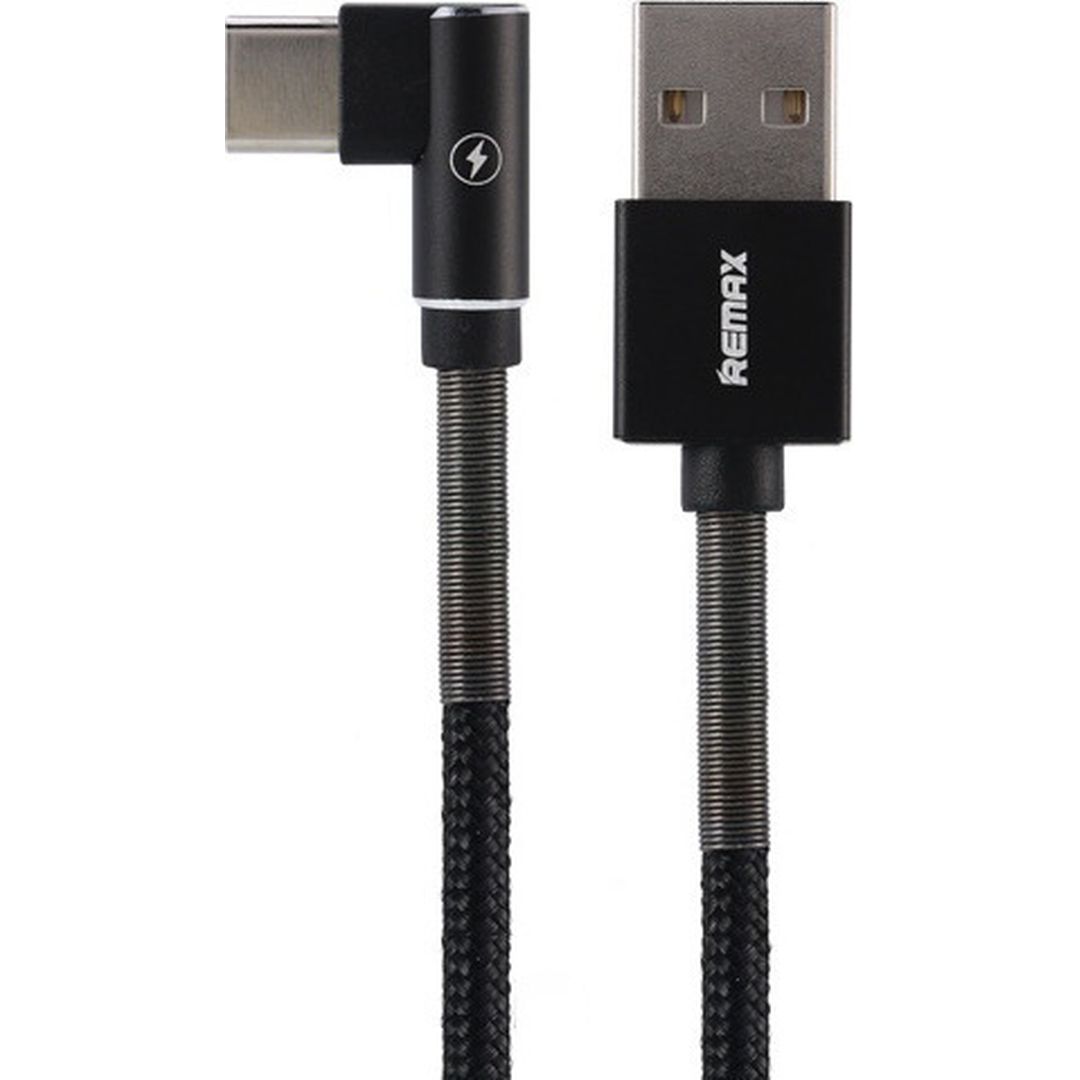 Remax Angle (90°) / Braided USB 2.0 Cable USB-C male - USB-A male Μαύρο 1m (Data)
