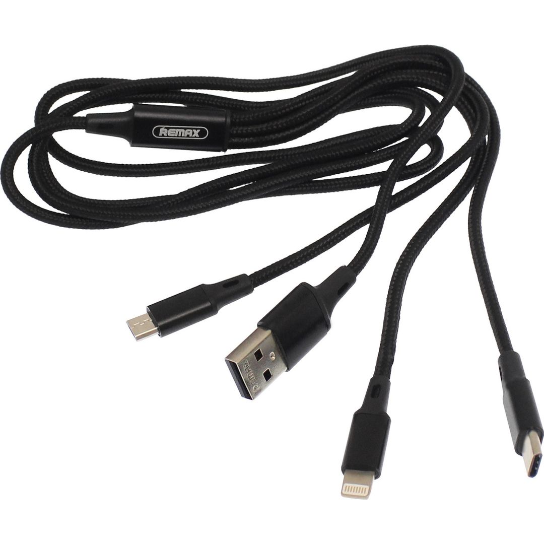 Remax Gition RC-189th Braided USB to Type-C / micro USB / Lightning Cable Μαύρο 1.20m