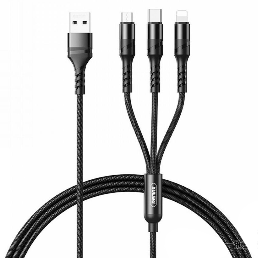 Remax RC-186th Braided USB to Lightning / Type-C / micro USB Cable 3.1A Μαύρο 1.2m