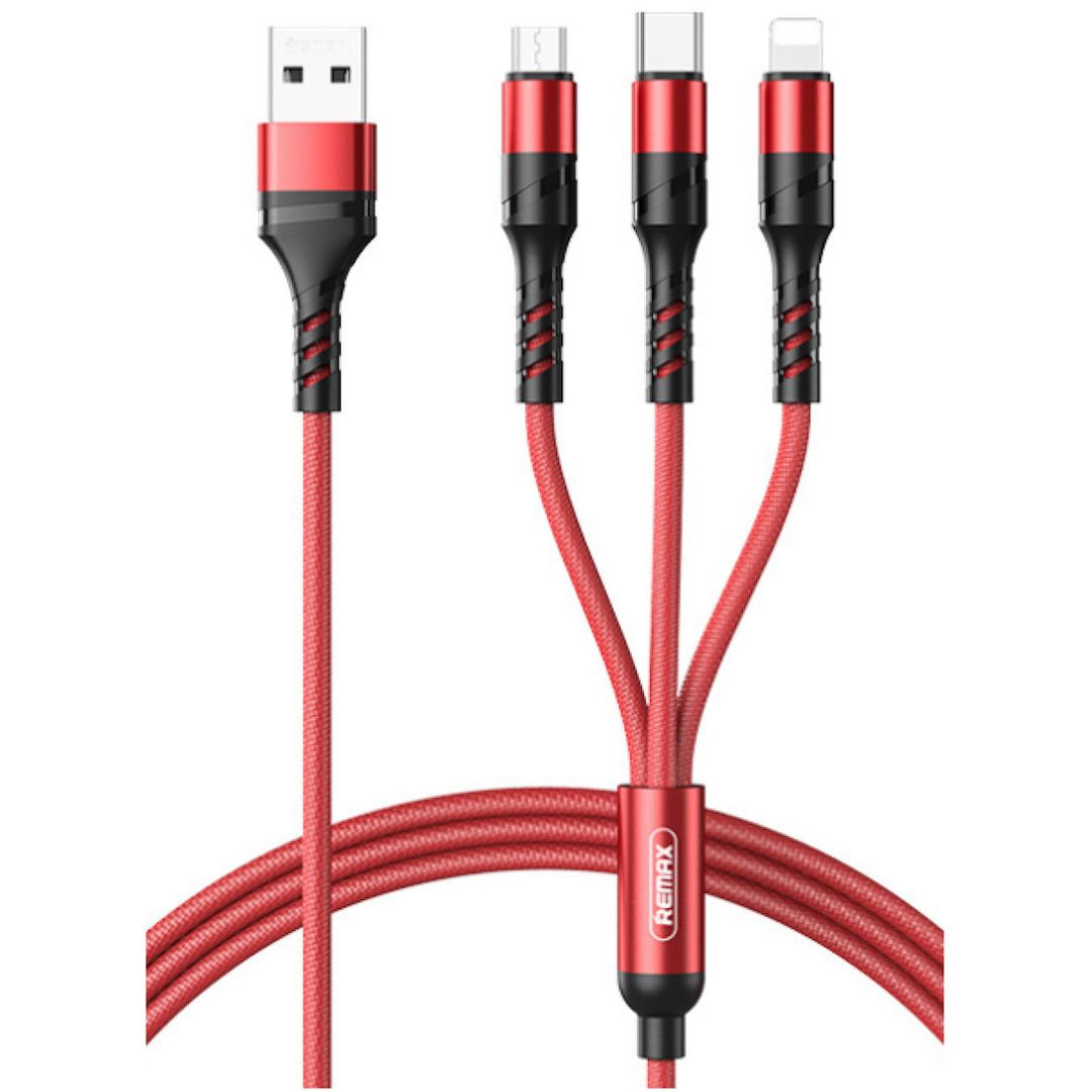 Remax RC-186th Braided USB to Lightning / Type-C / micro USB Cable 3.1A Κόκκινο 1.2m