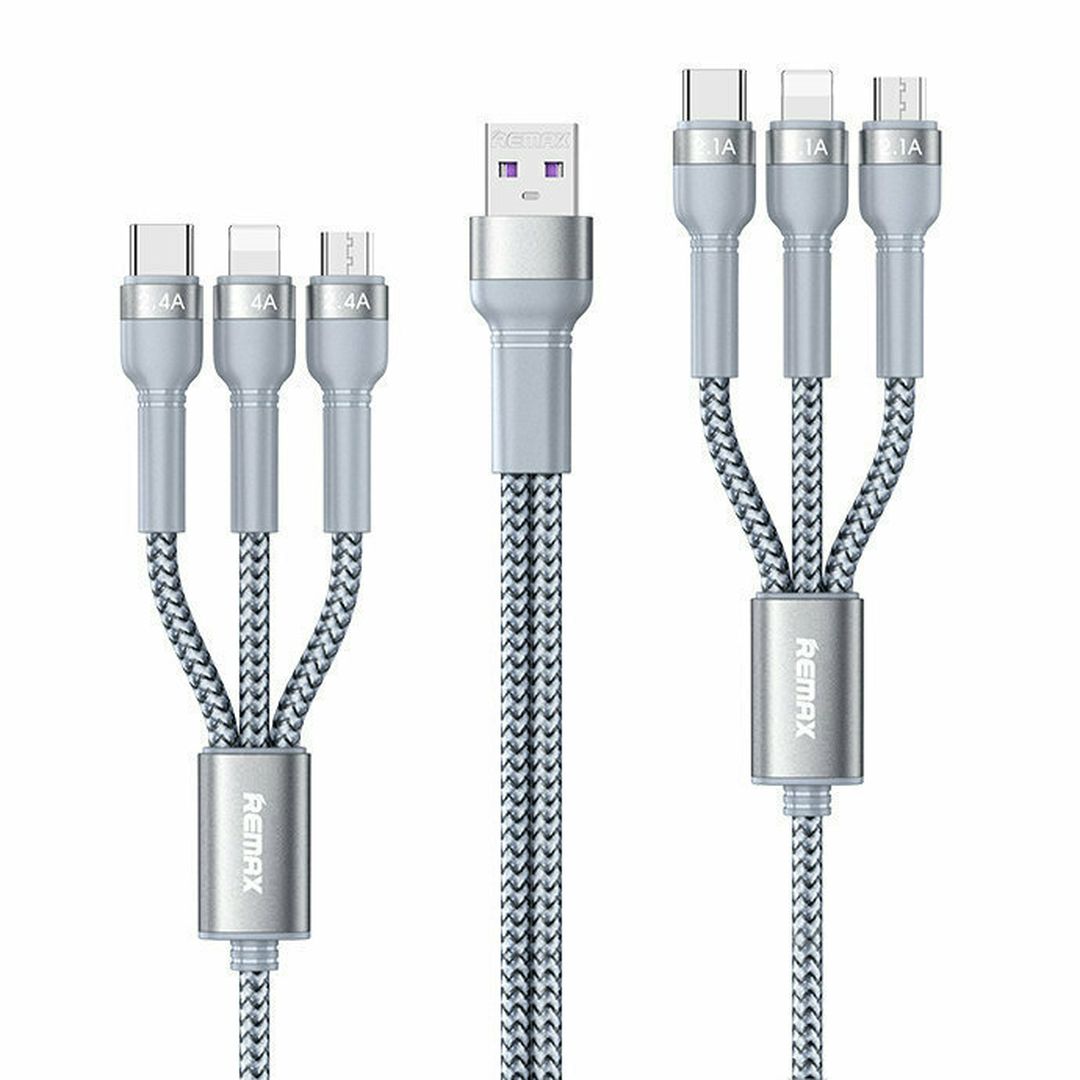 Remax RC-124 Braided USB to micro USB / Lightning / Type-C Cable Ασημί 1m
