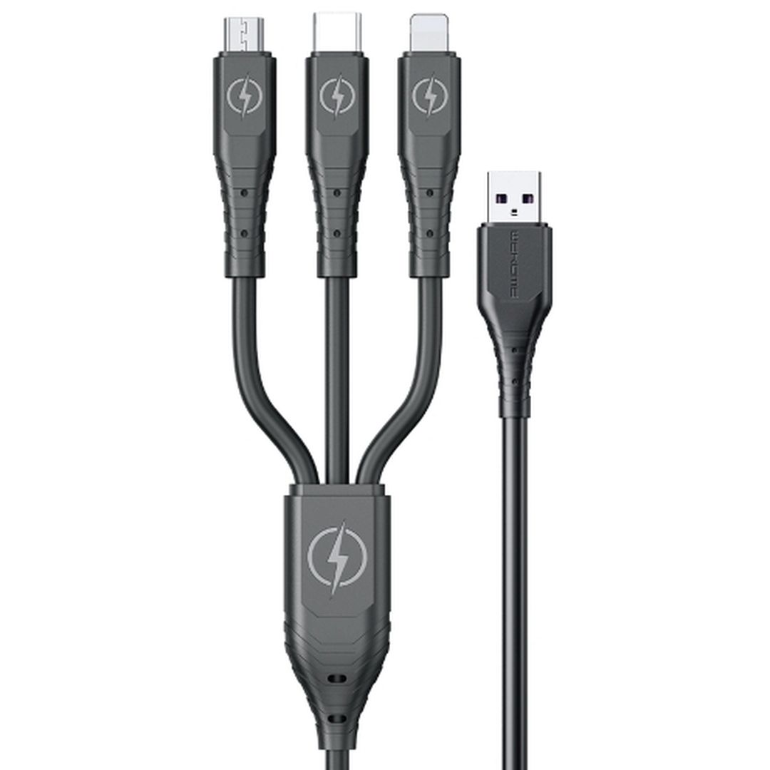 WK WDC-153 Regular USB to Lightning / micro USB / Type-C Cable Μαύρο 1.2m