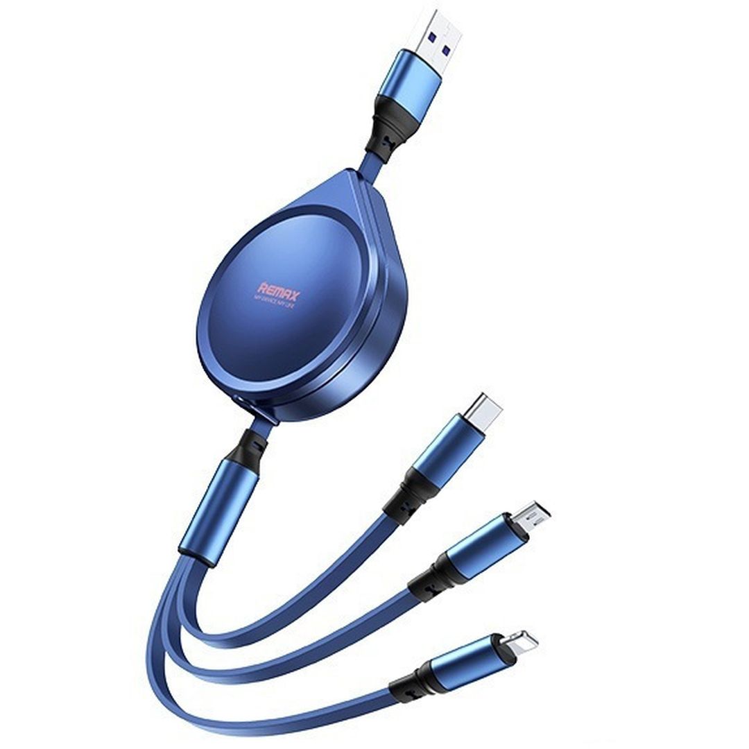 Remax Water Drop RC-C018 Flat / Retractable USB to Lightning / Type-C / micro USB Cable Μπλε 1.2m