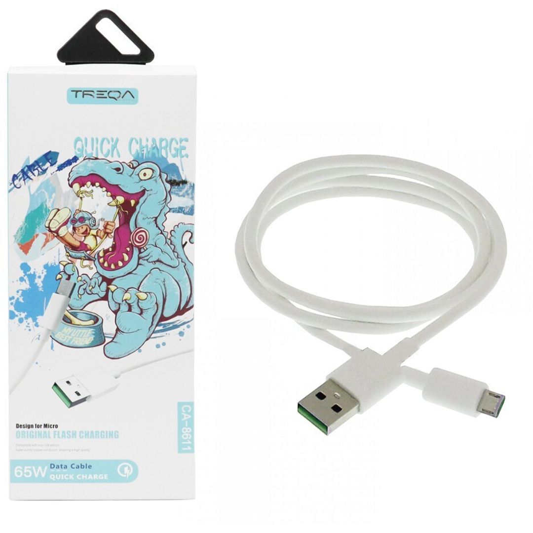 Καλώδιο Γρήγορης Φόρτισης 65W και Μεταφοράς Δεδομένων 1m USB σε Micro USB Treqa CA-8611 Λευκό