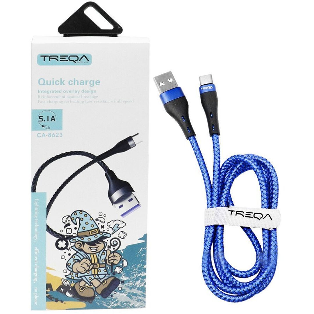 Καλώδιο Γρήγορης Φόρτισης 5.1A και Μεταφοράς Δεδομένων 1m Braided USB σε Type-C Treqa CA-8623 Μπλε Μαύρο