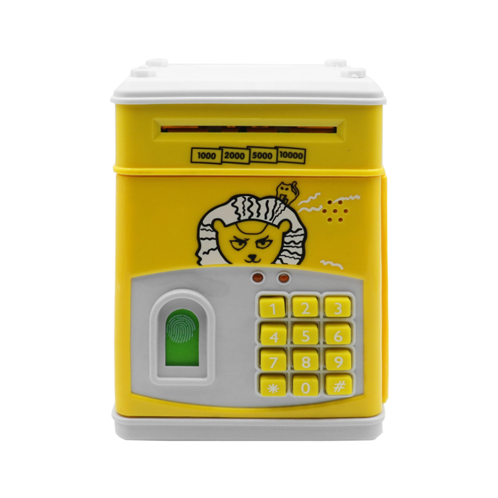 Ηλεκτρικός παιδικός κουμπαράς 13x13x19cm με κωδικό ασφαλείας και δακτυλικό αποτύπωμα Lion Κίτρινος